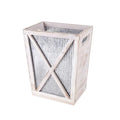 Small Wood Trash Can Wastebasket Decorative Barn Door Garbage Can Waste Basket Rustic Distressed Rectangular Trash Bin Farmhouse Wooden Storage Basket Waste Paper Bin (Whitewash)