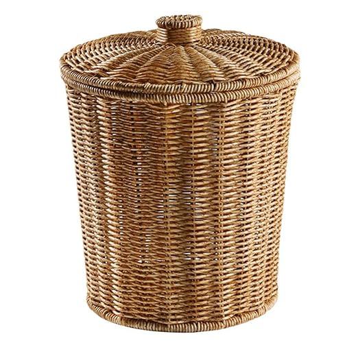 DOITOOL Rattan Round Waste Basket with Plastic Insert&amp Lid Woven Basket Trash Can Storage Basket for Bedroom Living Room Bathroom Kitchen and Laundry 11 x 9. x 7. 86inch