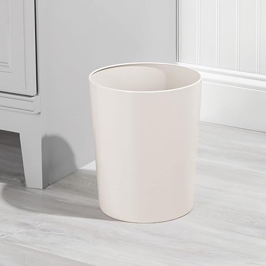 mDesign Round Metal Small 1.7 Gallon Recycle Trash Can Wastebasket Garbage Container Bin for Bathrooms Kitchen Bedroom Home Office - Durable Stainless Steel - Mirri Collection - Cream/Beige