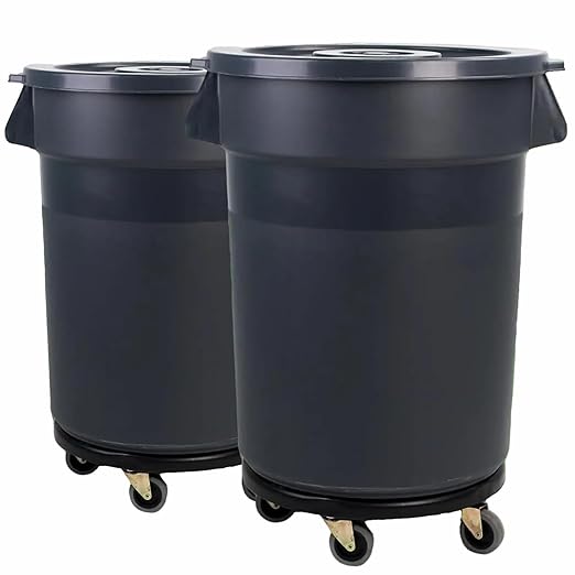 32 Gallon Outdoor Trash Can with Lid and Wheel Rolling Trash Can with Removable Wheels Commercial Trash Cans Outdoor Garbage Can for Kitchen Garage Backyard and Patio（2 Pack）