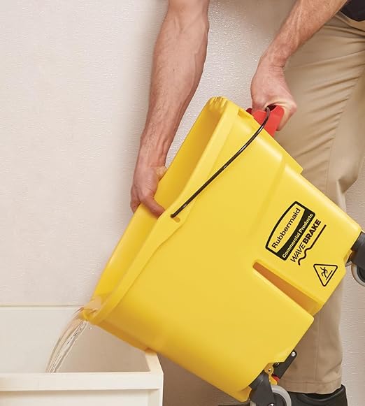 Rubbermaid Commercial Products WaveBrake 26 Qt. Side-Press Mop Bucket and Wringer Combo on Wheels Yellow for Professional/Industrial/Business Heavy-Duty Floor Cleaning/Mopping