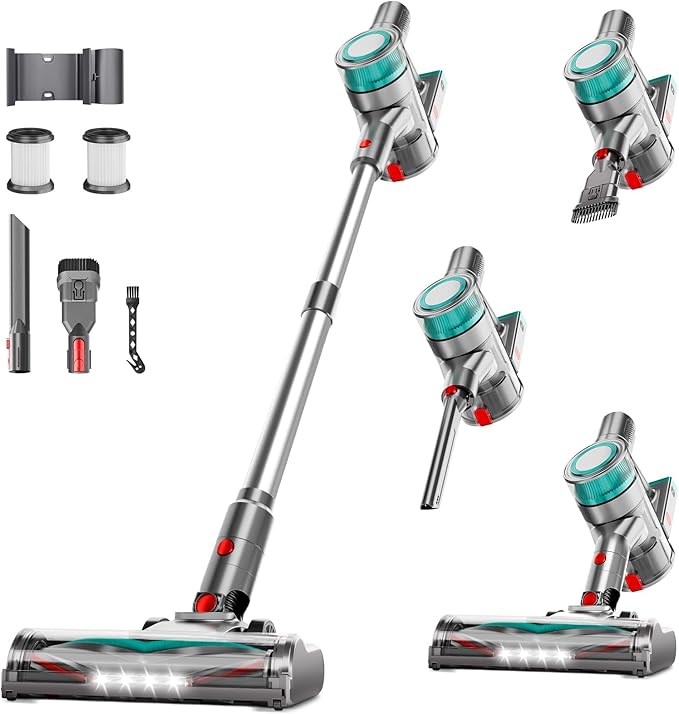 Cordless Vacuum Cleaner for Home Powerful Stick Vacuum Cleaner with Rechargeable Battery 6 in 1 Lightweight Handheld Vacuum 45 Mins Runtime Cordless Vacuum for Hardfloor Carpets Pet Hair (green)