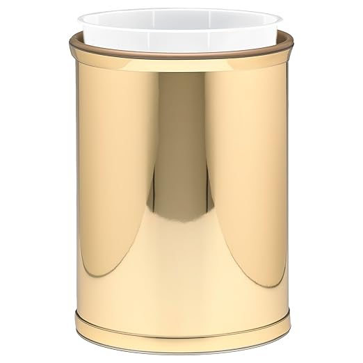 Kraftware Mylar Collection Wastebasket with Plastic Liner adds Luxurious Style to the Home or Office Bathroom or Bedroom 13 Quart 2 piece set with Liner for Easy Cleanup Gold w Gold Trim