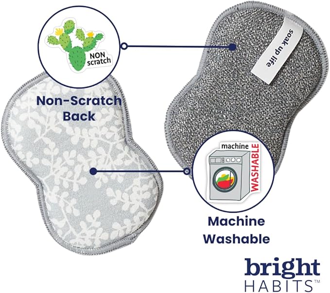 Kitchen Bundle in Dots Blue Super Absorbent Reusable Towel Counter Cleaners and Washable Sponges Made from Recycled Materials Eco Friendly 6 Piece Cleaning Set