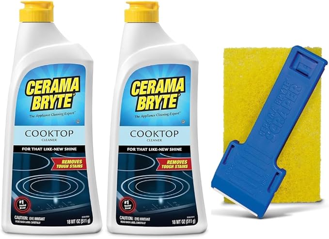 Cerama Bryte Cook Top Cleaner 18 oz 2-Pack &amp Scraper Pad Bundle