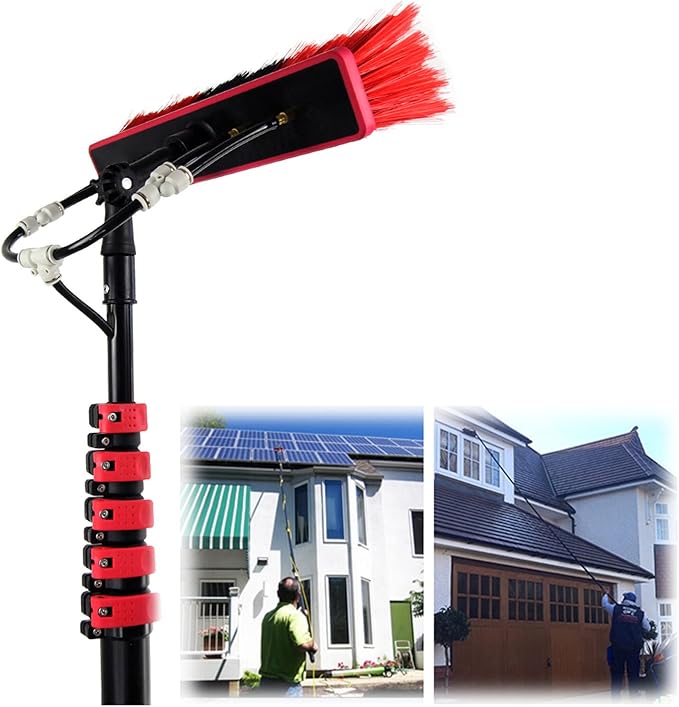 Telescopic Solar Panel Cleaning Brush Kit with Sprayer and Water Fed Pole Photovoltaic Panel Cleaner Tool Window Glass Cleaning Brush7.2M/24FT