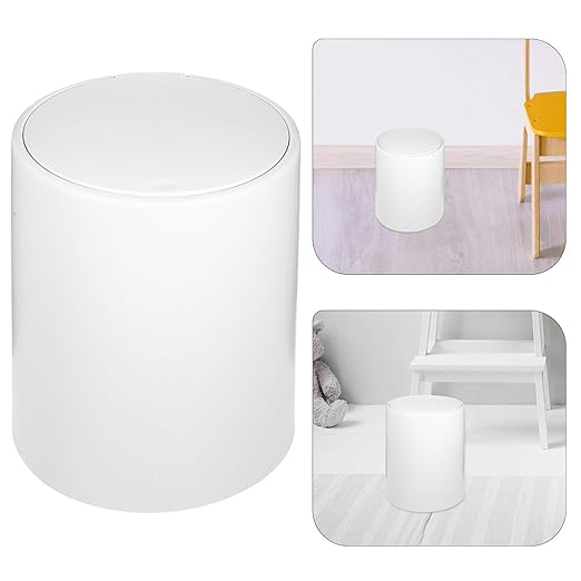 Lurrose Modern Push-Button Trash Can with Lid for Home Bathroom Bedroom Medium Garbage Bin Wastebasket for Multi-use Recycling Space-Saving Contemporary Container