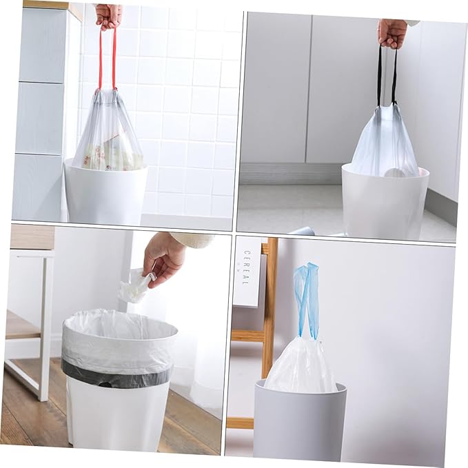 Drawstring Garbage Bags 90pcs Disposable Trash Bags with Handles for Kitchen and Household Waste Collection Random Color