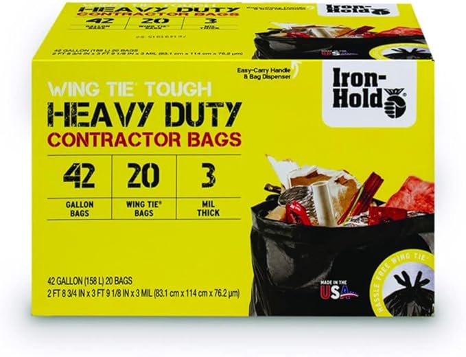 Iron Hold 42 gal. Contractor Bags Twist Ties 20 pk - Case of: 4 Each Pack Qty: 20 Total Items Qty: 804