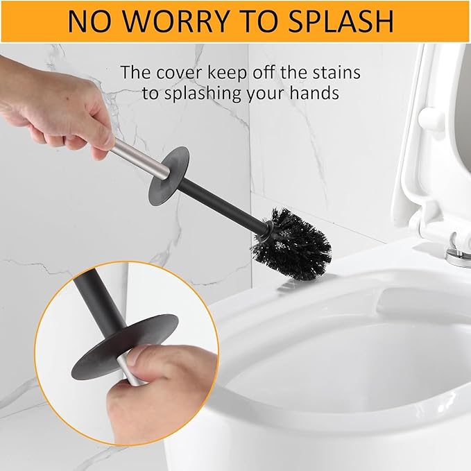 BGL Toilet Brush and Holder Set Brushed Nickel Aluminium Freestanding Toilet Bowl Cleaner Brush and Holder for Bathroom Storage and Organization Square Design Sturdy and Space Saving