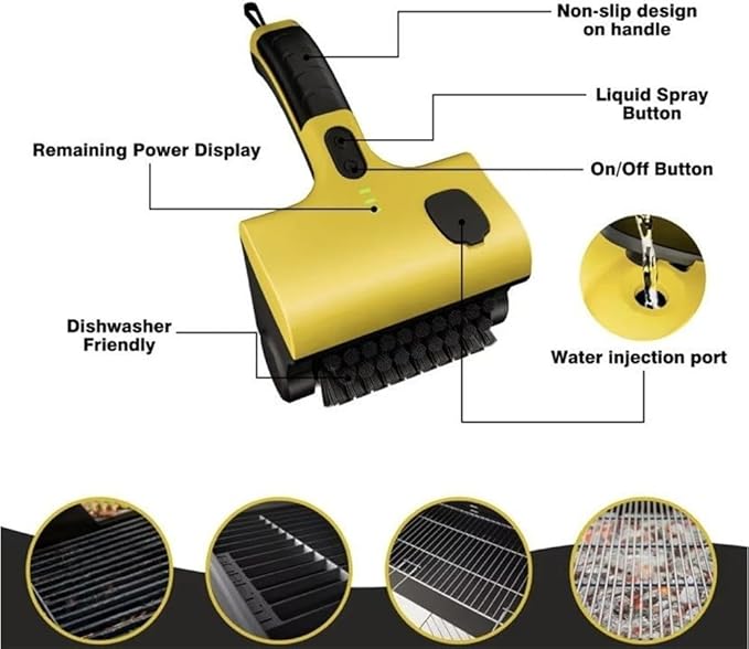 Electric Grill Cleaner Brush Rechargeable With Motor Powered Head Designed For Thorough Cleaning Of For Outdoor BBQ Grates Kitchen Tiles And Non Surfaces