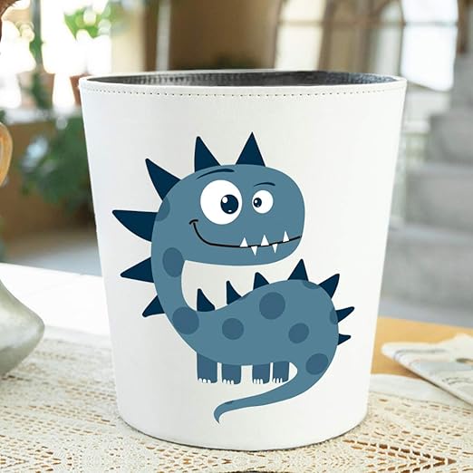 10L/2.64 Gallon PU Leather Trash Can Decorative Waterproof Wastebasket Dinosaur Pattern Paper Basket Garbage Bin for Home Children's Bedroom - Big Small Eyes Dinosaur