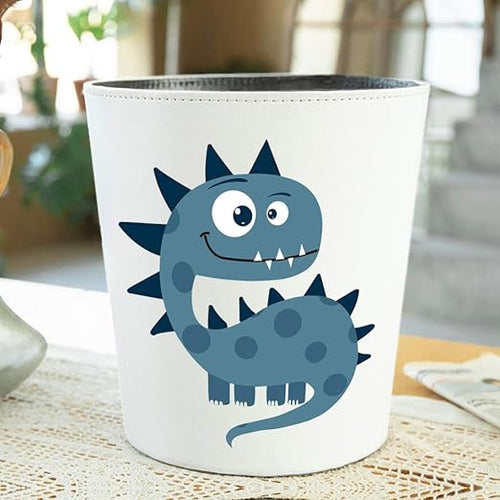 10L/2.64 Gallon PU Leather Trash Can Decorative Waterproof Wastebasket Dinosaur Pattern Paper Basket Garbage Bin for Home Children's Bedroom - Big Small Eyes Dinosaur
