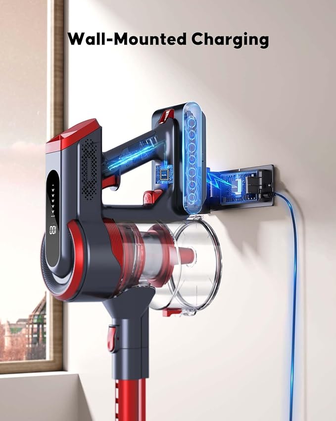 WLUPEL Cordless Vacuum Cleaner 450W/38Kpa Vacuum Cleaners for Home with LED Screen Up to 55 Mins Runtime 1.2L Dust Cup Anti-Tangle Stick Vacuum for Pet Hair Carpet and Hardfloor