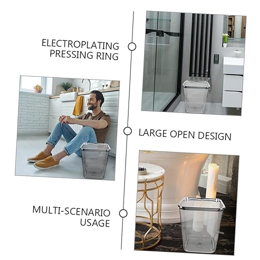 DOITOOL Large Transparent Plastic Trash Can with Press Ring PP Wastebasket for Bathroom Kitchen Office Stable Lidless Garbage Container for Home Use