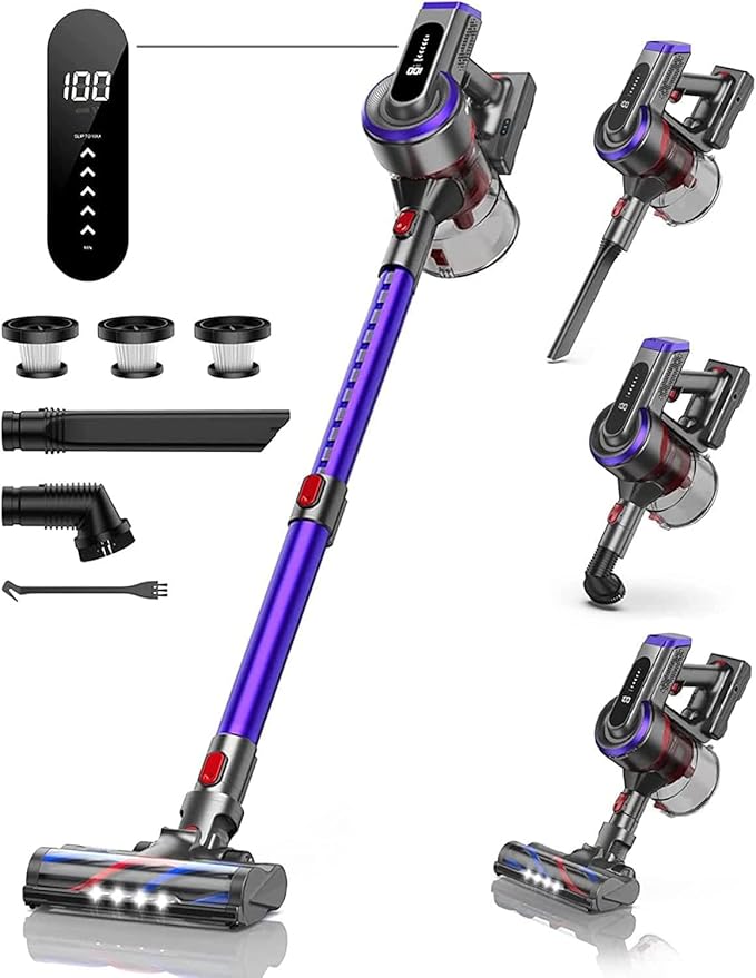BuTure VAC Cordless Vacuum Cleaner 450W 38Kpa Max 55 Mins Vacuum Cleaners for Home with Detachable Battery Stick Vacuums with Touch Display Handheld Vacuums for Hardwood Floor Carpet Pet Hair