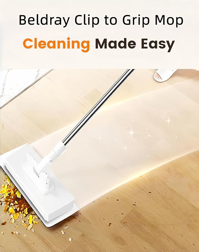 Beldrays Mop Beldrays Clip to Grip Mop 360 Swivel Floor Cleaner for Hardwood &amp Tile Hands-Free One-Button Release Use Any Cloth or Towel Slip-Proof Clamping Teeth Wet &amp Dry Cleaning (5*