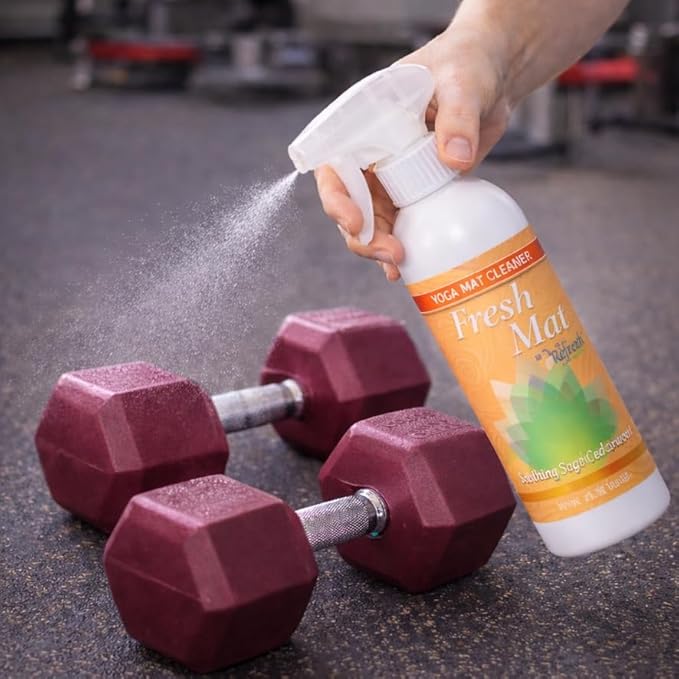 Fresh Mat Yoga Mat Cleaner Spray - Natural Deodorizing Cleaner for Yoga Mats &amp Fitness Equipment - No-Rinse Residue-Free Formula with Witch Hazel &amp Essential Oil Refreshing Citrus Ginger (24