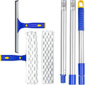 ITTAR Window Squeegee with 2 Sets Stainless Steel Pole Squeegee Cleaning Tools with Microfiber Pads 60-72 Telescopic Window Washing Kit Professional Squeegee Cleaner for Home Car Outside Glass