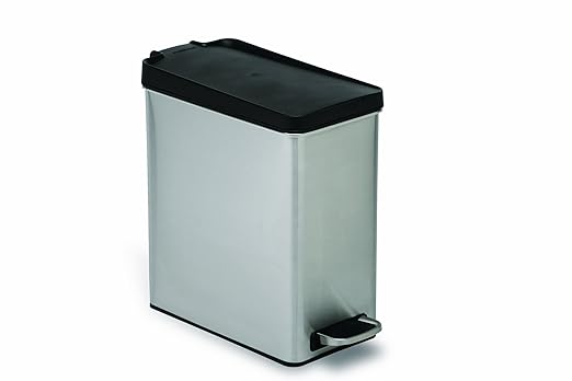 simplehuman 10 Liter / 2.6 Gallon Bathroom Slim Profile Trash Can Brushed Stainless Steel with Plastic Lid