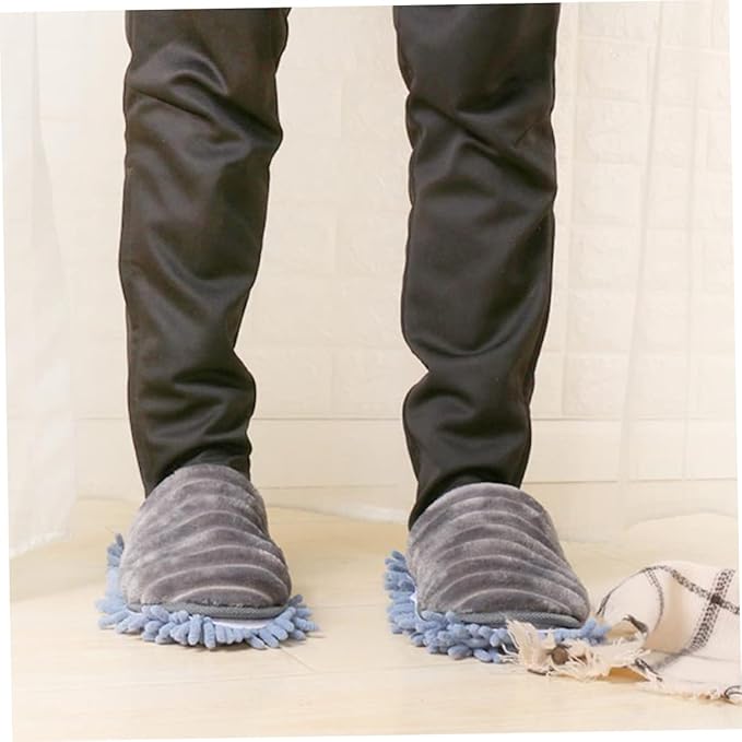 1 Pair Furry Stripes Floor Cleaning Slippers with Detachable Bottom Size Grey Unisex Mopping Slipper for House Cleaning Tool Supplies