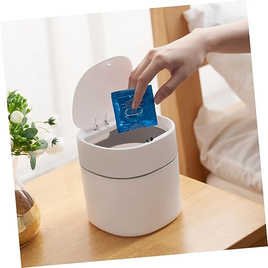 2pcs Modern Portable Desktop Trash Can Lidded Waste Bin for Home Kitchen Office Plastic Wastebasket for Tabletop Use Smooth Surface Easy to Clean