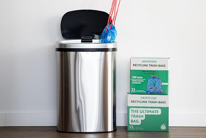 13 Gallon Recycling Trash Bags 200 Count Drawstring Tall Kitchen Garbage Bags Pre-Separated Unscented Ultra Strong Leakproof Sturdy Translucent Blue