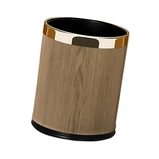 Yajuyi Trash Can Waste Basket Decorative PU Leather Garbage Can Wastebasket for Household Office Laundry Room Under Desk Hotel 14L Round Gold