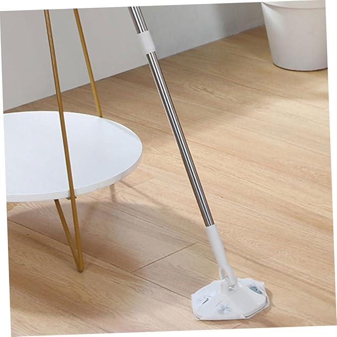 Rotating Dust Mop with Detachable Dry Pad and Facial Cleansing Cloth Triangle Shape Handheld Dust Sweeper for Home Cleaning No-wash Design for Floors and Walls
