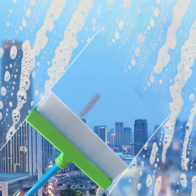 Aqua Blade 3-in-1 Window Cleaning Tool with Raznave Squeegee Rotatable Rubber Blade and Microfiber Scrubber – Streak-Free Glass and Mirror Cleaner