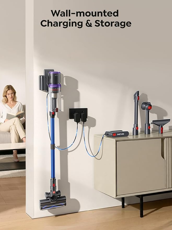 SMOTURE Cordless Vacuum Cleaner 650W 55KPA 70 Mins Vacuum Cleaners for Home Pet Brush &amp Sofa Brush 3.3Ft Hose Wall-Mount Charging Stick Vacuum for Pet Hair/Sofa/Carpet/Hard Floor