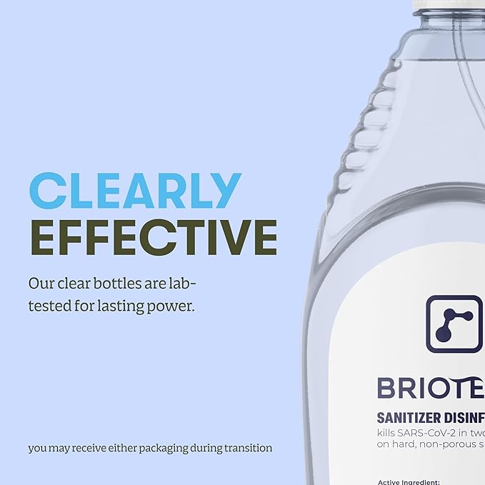 BRIOTECH Sanitizer Disinfectant Hypochlorous Spray Kill 99.99% of Viruses &amp Bacteria Control Mold Eliminate Odor Gentle for Nursery &amp Play Rooms Food Contact Surface Sanitizer 32 fl oz (