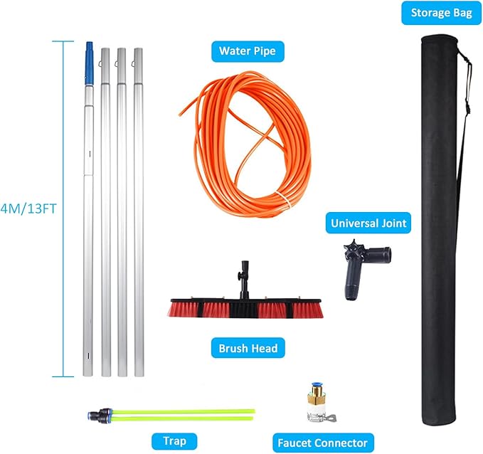 Professional Solar Panel Cleaning Brush and Pole Kit 5 12m Water Fed Pole System 30/50cm Water Brush Outdoor Window Cleaning Equipment Efficient Water Fed Pole Window Cleaning Solution
