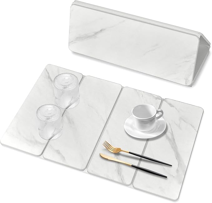 Large Stone Dish Drying Mats for Kitchen Counter 24(L)×16(W) Marble pattern Drying Collapsible Dish Drying Mat Eco-Friendly Absorbent Diatomaceous Earth Mats for Dishes Bottles Cups