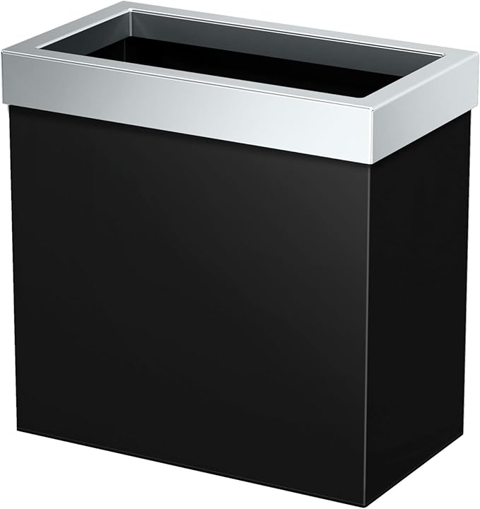 Gatco Modern Rectangle Wastebasket Matte Black and Chrome Combo - Stainless Steel Trash Can with Removable Lid Leakproof 3 Gallon Capacity for Bathroom Bedroom Kitchen or Office
