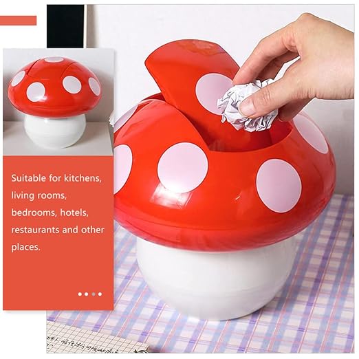 Hemoton 2pcs Cute Mushroom Desktop Trash Can Lid Mini Wastebasket for Office Home Sturdy Material Easy to Use for Kitchen Bedroom