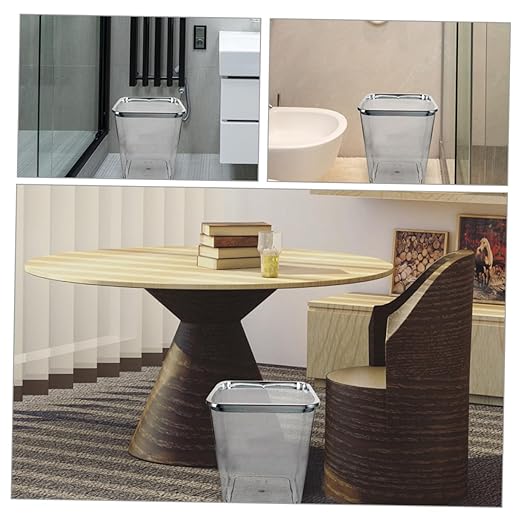 Large Transparent Plastic Garbage Can with Electroplated Press Ring Sturdy PP Bathroom Trash Bucket for Home Kitchen Office Living Wastebasket with Wide Opening