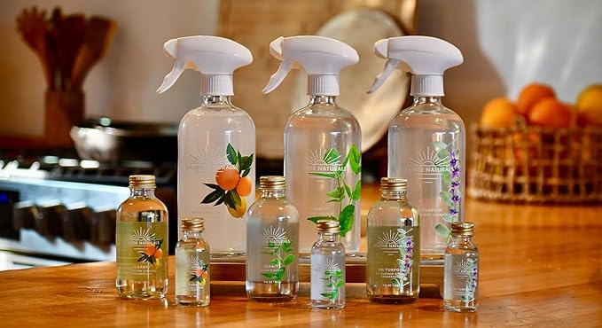 Start Up Kit – Plant-Based All-Purpose Glass &amp Bathroom Cleaners (Glass Bottles Sprayers &amp Concentrates Essential Oils: Eucalyptus Lavender Tea Tree Peppermint Citrus) Kid &amp Pet Saf