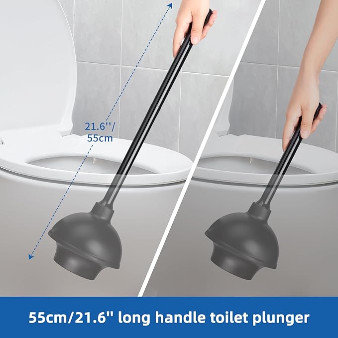Qaestfy Toilet Plunger and Brush Set for Bathroom Cleaning 2-in-1 Long Handle Toilet Bowl Brush with Stiff Bristles &amp Powerful Plunger Space-Saving Holder (Pack of 2)
