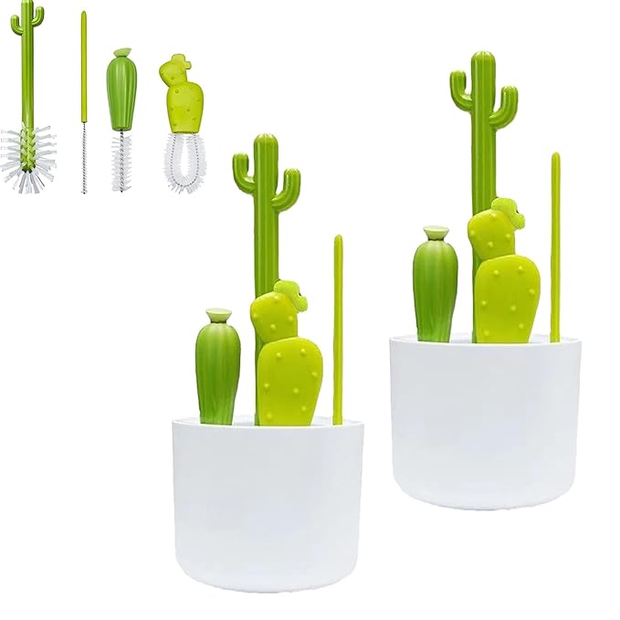 Cactus Bottle Brush Set Creative Cactus Cleaning Brush Set Multifunctional Cup Straw Brush Cactus Cleaning Brush - Includes Bottle Brush &amp Nipple Brush &amp Detail Brush &amp Straw Brush (2se
