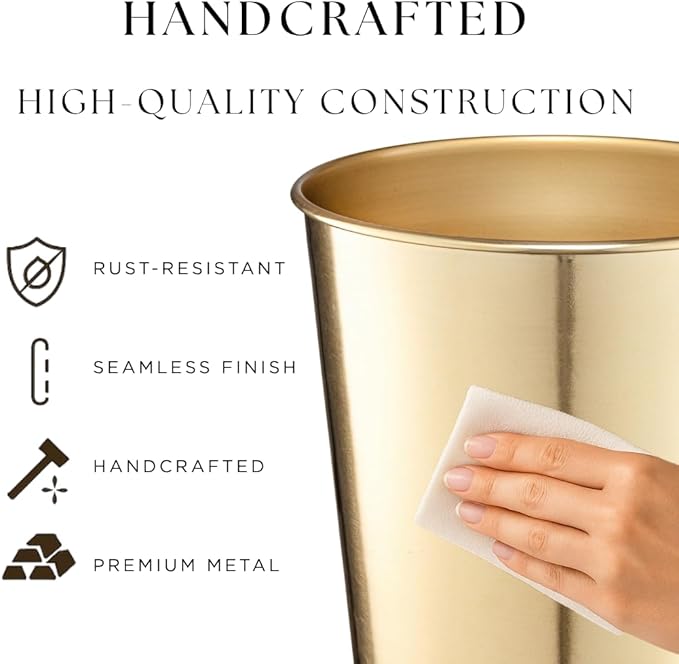 Monarch Abode Metal Bathroom Trash Can – Waste Basket for Bedroom Office Desk &amp Dorm Handcrafted Durable Decorative Brushed Gold Small Trash Can Bathroom Garbage Bin Wastebasket