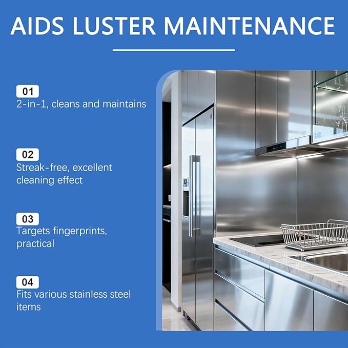 Professional Cleaner for Stainless Steelfor Home and Kitchen UseStainless Steel Cleaner Polish Spray Removes Fingerprints Water Marks and Grease (2PCS)