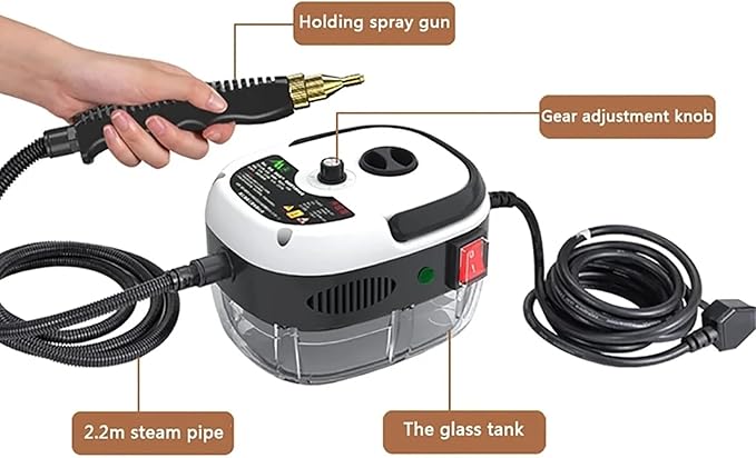 McbeAn Steam Cleaners 2500W Handheld Steam Cleaner with 3 Brush Heads 6-Level Adjustment 3BAR Steam for Home Use Grout Tile Car Detailing Kitchen Bathroom