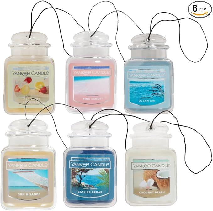 Yankee Candle Car Air Fresheners Island Drive Variety Pack1 Bayside Cedar 1 Coconut Beach 1 Iced Berry Lemonade 1 Ocean Air 1 Pink Sands and 1 Sun &amp Sand 0.96 OZ (Pack of 6)