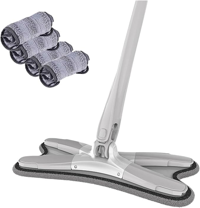 Butterfly Floor Squeeze with Replacement Pads Self Wringing Flat Mop Cleaning Tool(XMop-4pcs)