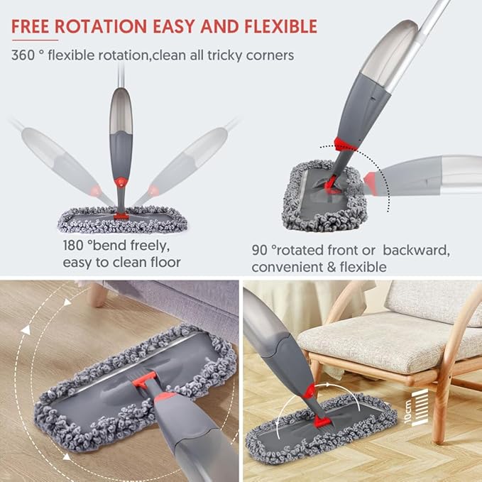 Microfibre Spray Floor Mops for Floor Cleaning Domi-Patrol Cleaning Mops for Hardwood Laminate Tiles Floors Dry Wet Mop Dust Mops with 3 Mop Heads Replacement Pads &amp 635 ML Bottle