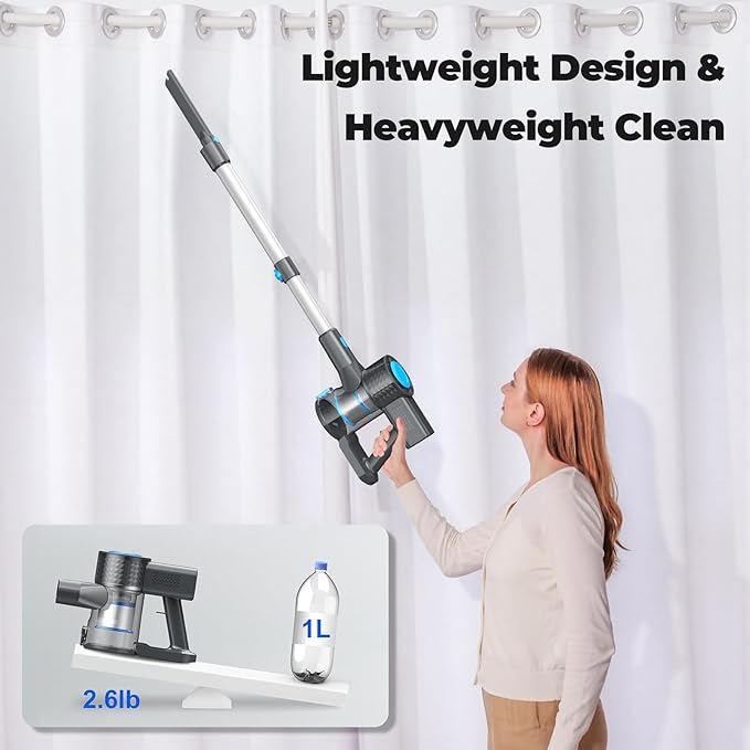 Cordless Vacuum Cleaner Powerful Lightweight Stick Vacuum with Self-Standing Anti-Tangle 8-in-1 Rechargeable Vacuum Cleaners for Home Hardwood Floors Carpet Pet Hair