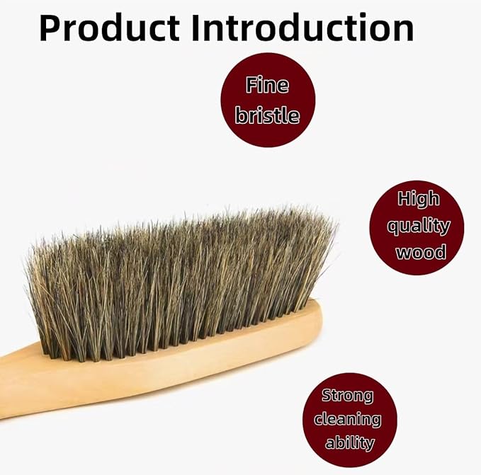 Horsehair Brushes Horsehair Bristles Duster with HookHand Broom Cleaning BrushesWooden Brush for Furniture Patio BedCarBedCouchGardenFurnitureClothesKitchen(Round)