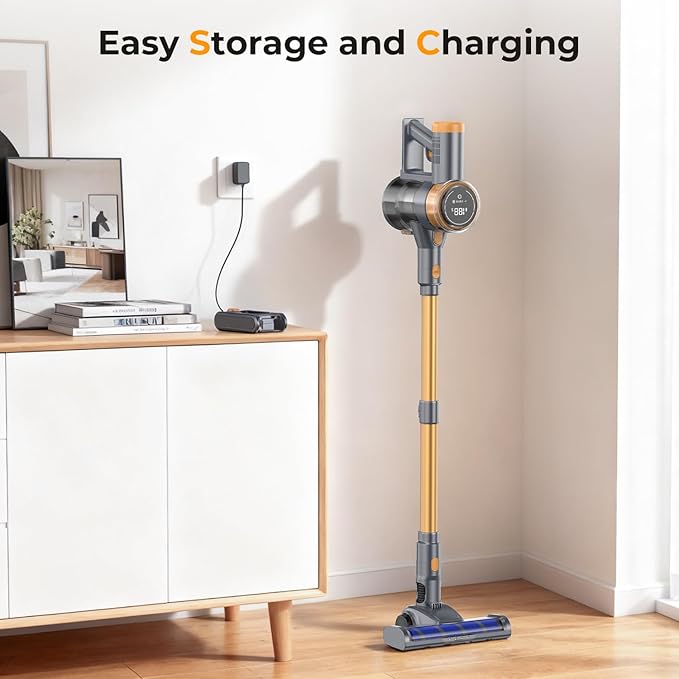 Cordless Vacuum Cleaner 30Kpa Vacuum Cleaners for Home Stick Vacuum with LED Display 2 Roller Brushes for Anti-Tangle &amp Hard Floor 6 in 1 Lightweight Vacuum for Hard Floors Carpet Pet Hair