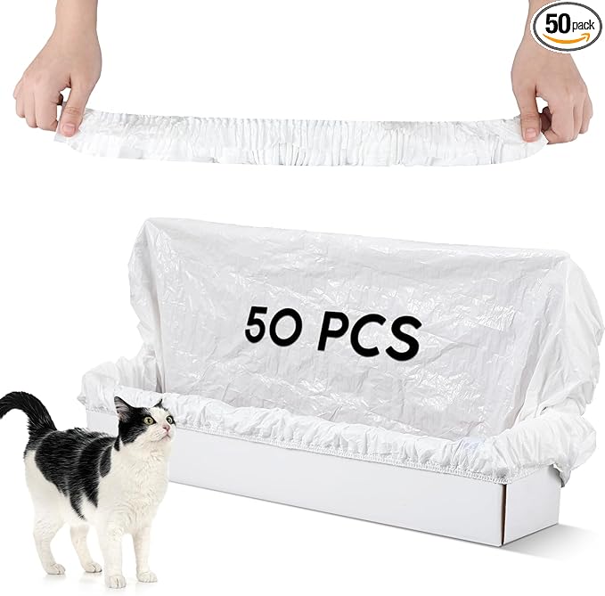 Honoson 50 Pcs Elastic Band Trash Bags for Popur X5 Self-Cleaning Litter Box Self Cleaning Litter Box Home Trash Bags for Cat Kitty (Clear)